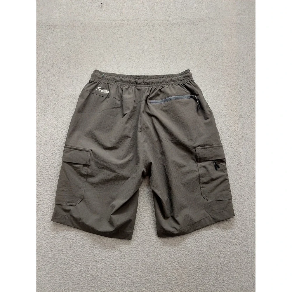 Scollit Men  Shorts S Gray Drawstring Elastic Waist Zipper Pockets Performance